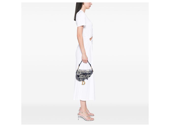 Borsa Saddle in tela Toile de Jouy ricamata blu Dior Blu navy - vista 6