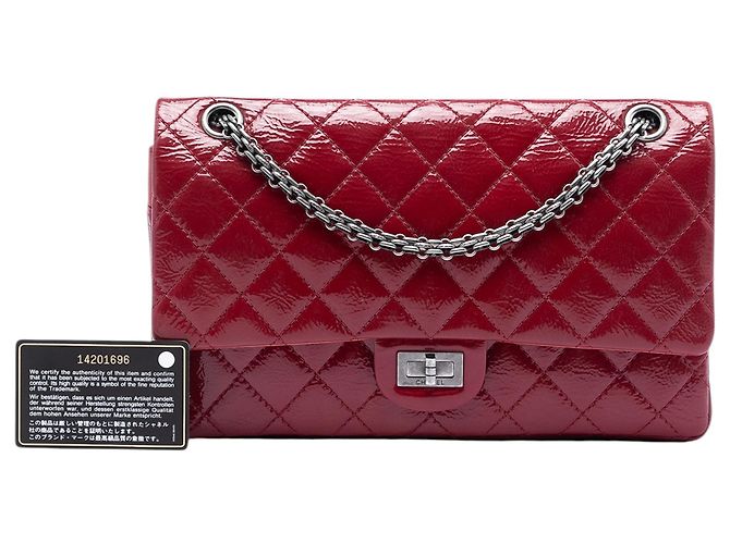 Chanel Red Quilted Crinkled Patent Reissue 2.55 Double Flap 226 Rosso - vista 7