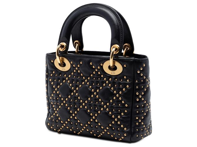 Dior Lady Dior Mini in agnello nero cannage con borchie - vista 2