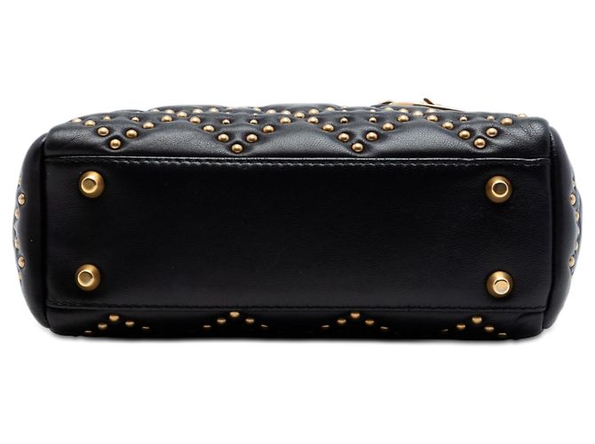 Dior Lady Dior Mini in agnello nero cannage con borchie - vista 3