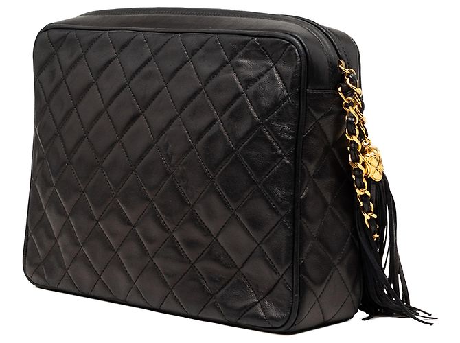Camera Chanel Black Medium CC gesteppte Lammfell-Umhängetasche mit Quaste Schwarz - Ansicht 2