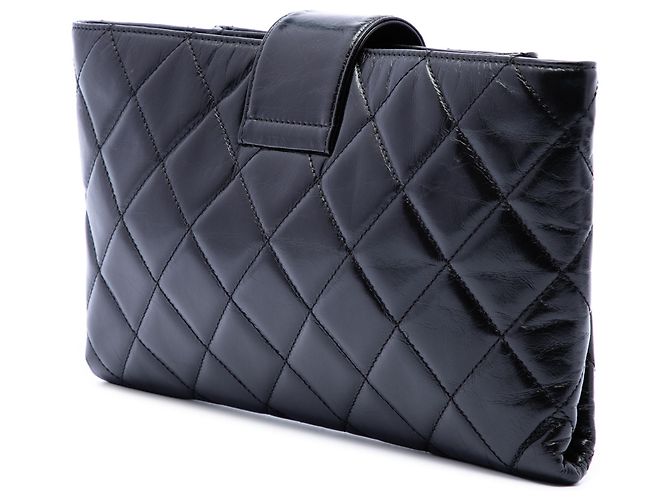 Clutch Chanel Black Quilted Glazed Calfskin Coco Pleats Chain Nero - vista 2