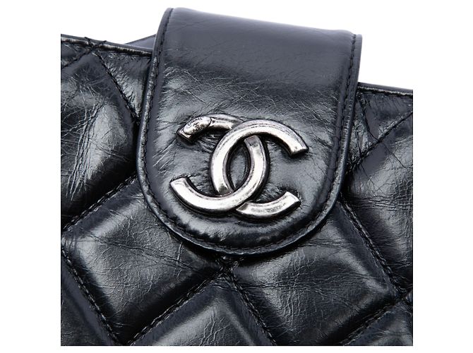 Clutch Chanel Black Quilted Glazed Calfskin Coco Pleats Chain Nero - vista 5