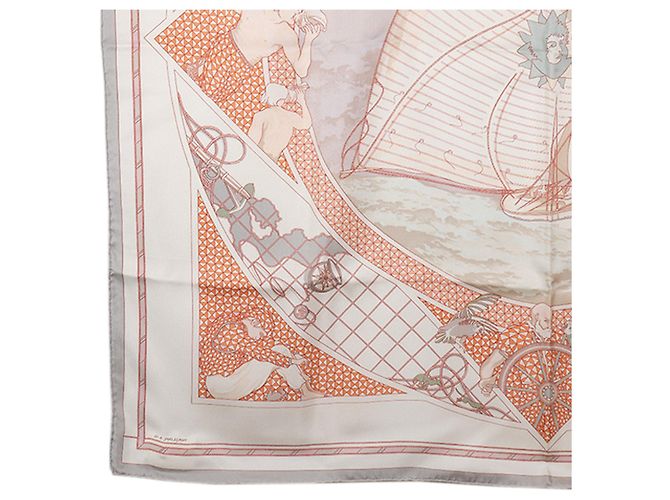 Sciarpa in seta Hermès White Voyage Au Long Cours 90 Bianco Bianco sporco - vista 5