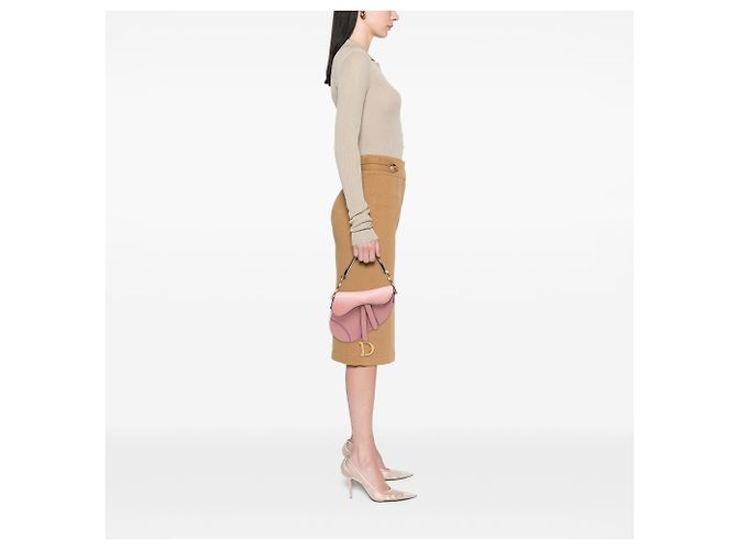 Borsa Saddle Mini in pelle di vitello granulata rosa Dior - vista 5