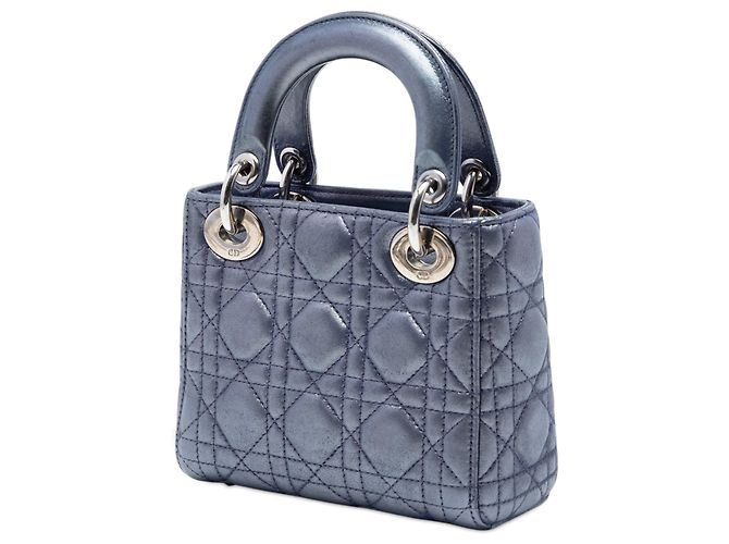 Lady Dior Cannage in agnello iridescente blu mini Blu scuro - vista 2