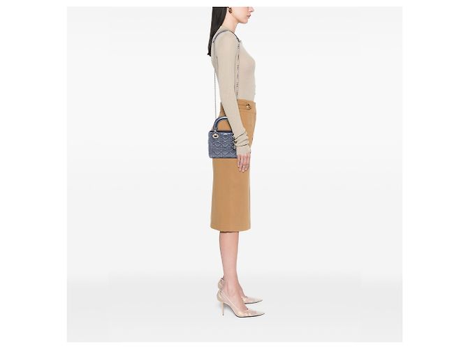 Lady Dior Cannage in agnello iridescente blu mini Blu scuro - vista 6