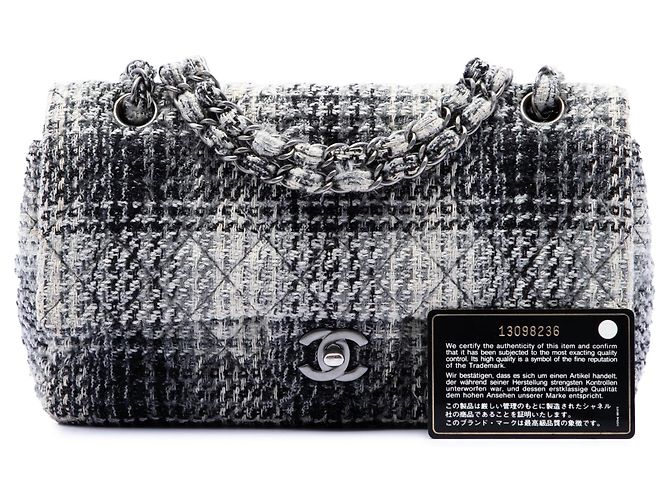 Chanel Black Medium Classic Quilted Tweed Double Flap Nero - vista 7