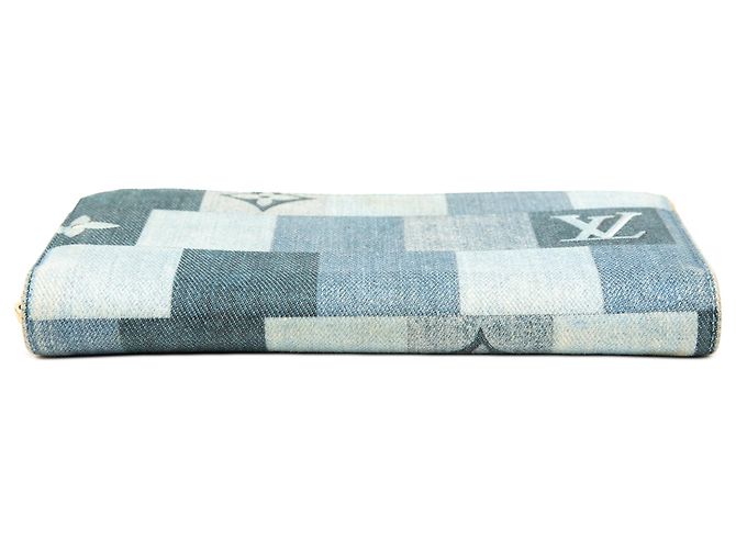 Louis Vuitton Blue Monogram Denim Patchwork Zippy Long Wallet Blau - Ansicht 3