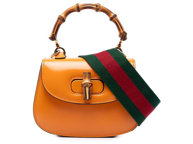 Bamboo Bolsa Gucci Orange Mini em couro de bezerro Web 1947 com alça de bambu Laranja - vista 5