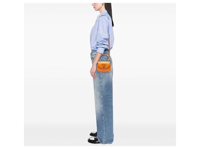 Bamboo Bolsa Gucci Orange Mini em couro de bezerro Web 1947 com alça de bambu Laranja - vista 6