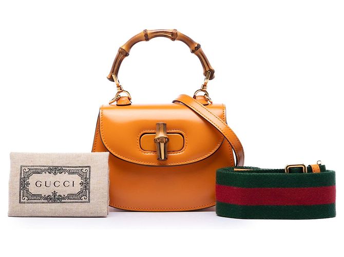 Bamboo Bolsa Gucci Orange Mini em couro de bezerro Web 1947 com alça de bambu Laranja - vista 7