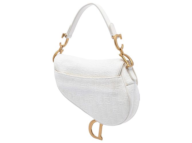 Borsa Saddle in tela ricamata Oblique bianca mini di Dior Bianco - vista 2