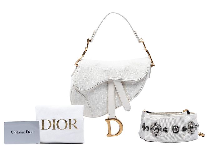 Borsa Saddle in tela ricamata Oblique bianca mini di Dior Bianco - vista 6