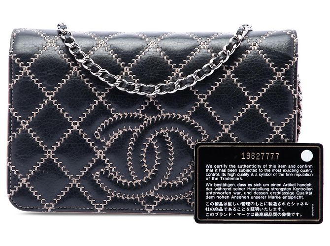 Cartera con cadena Chanel Black Stitched CC Quilted Calfskin Wallet on Chain Negro - vista 7
