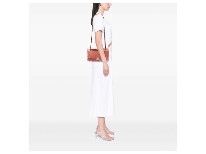 Chanel Orange Medium Classic Lambskin Ombre Double Flap Arancione Pesca - vista 6