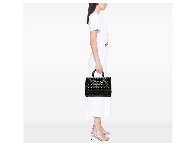 Dior Black Large Patent Cannage Lady Dior Nero - vista 7
