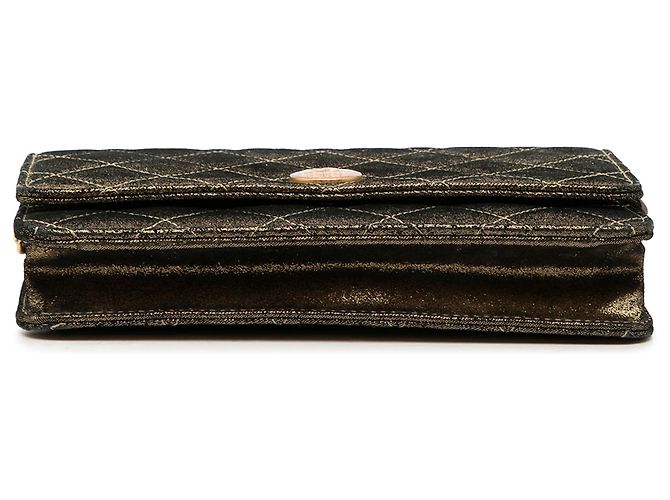 Wallet On Chain Portafoglio con catena Chanel in agnello trapuntato iridescente oro tartan con bottone - vista 3
