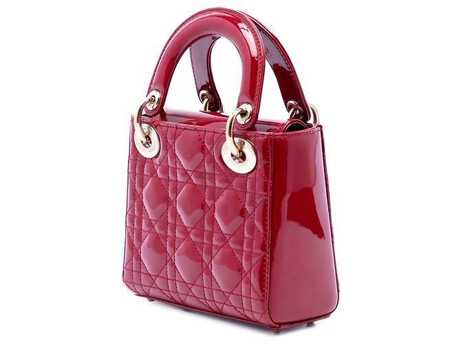 Lady Dior mini in vernice rosso cannage Bordò - vista 2