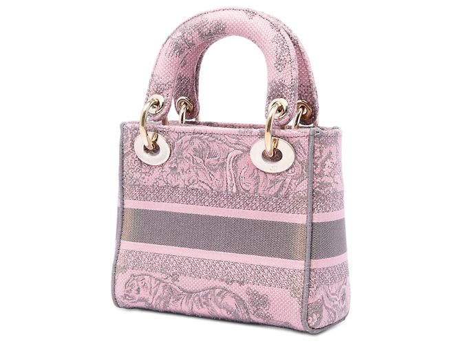 Dior Lady D Lite in tela Toile De Jouy ricamata rosa mini - vista 2