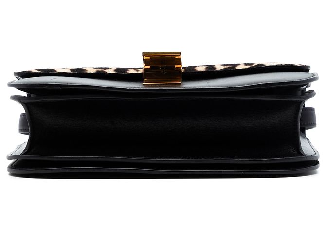 Céline Celine Classic Box in pelle di vitello nera e crine di pony con stampa leopardata, misura Medium Nero - vista 3