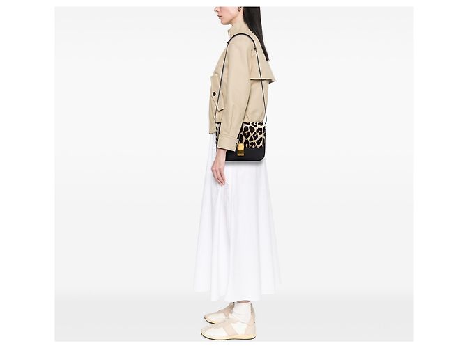 Céline Celine Classic Box in pelle di vitello nera e crine di pony con stampa leopardata, misura Medium Nero - vista 6