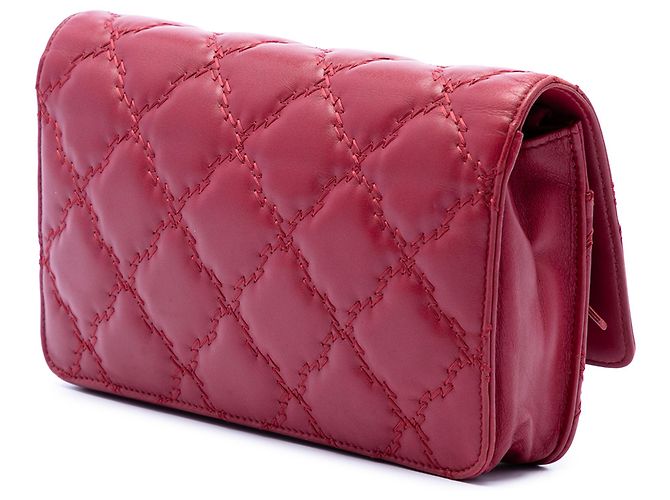 Chanel Red CC gestepptes Kalbsleder Double Stitch Hamptons Wallet on Chain Rot - Ansicht 2