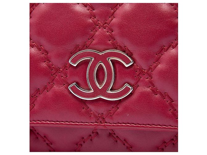 Chanel Red CC gestepptes Kalbsleder Double Stitch Hamptons Wallet on Chain Rot - Ansicht 5