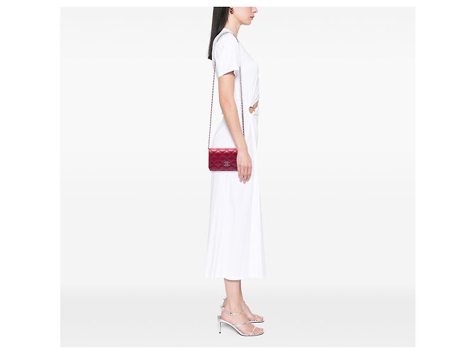 Chanel Red CC gestepptes Kalbsleder Double Stitch Hamptons Wallet on Chain Rot - Ansicht 6