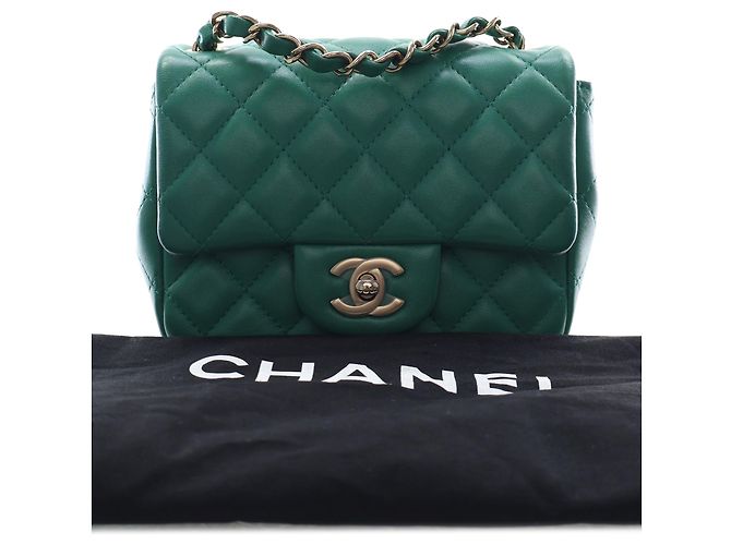 Chanel Green Mini Square Classic Lambskin Single Flap Verde - vista 15