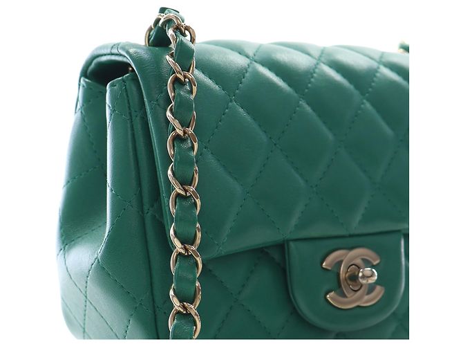 Chanel Green Mini Square Classic Lambskin Single Flap Verde - vista 6