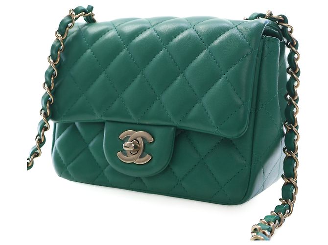 Chanel Green Mini Square Classic Lambskin Single Flap Verde - vista 7