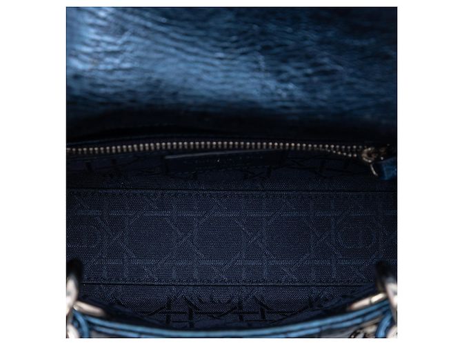 Lady Dior Cannage en cuir de veau métallisé bleu mini - vue 4