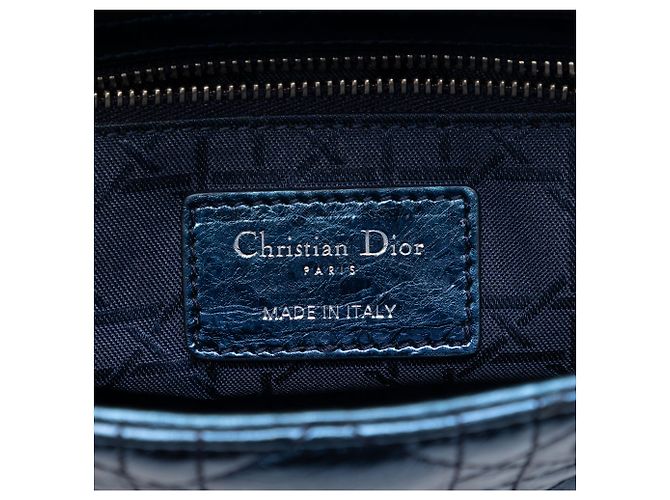Lady Dior Cannage en cuir de veau métallisé bleu mini - vue 5