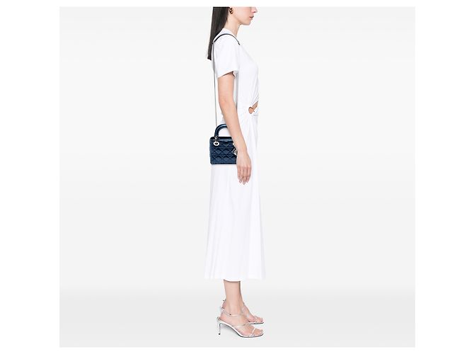 Lady Dior Cannage en cuir de veau métallisé bleu mini - vue 6