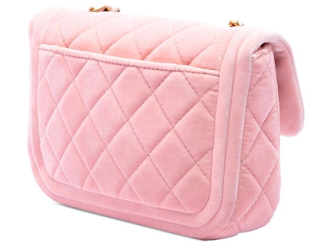 Chanel Mini Flap aus rosa gestepptem Samt mit Doppelverschluss Pink - Ansicht 2