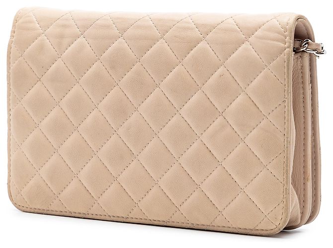 Chanel Beige CC gestepptes Lammleder Diamond Wallet On Chain - Ansicht 2