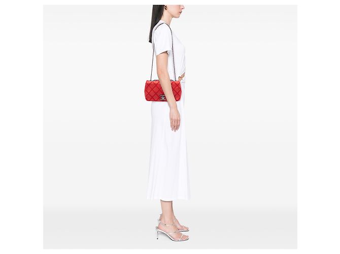 Chanel Red Small Nubuck Diamond Stitch Chain Flap Rosso - vista 6