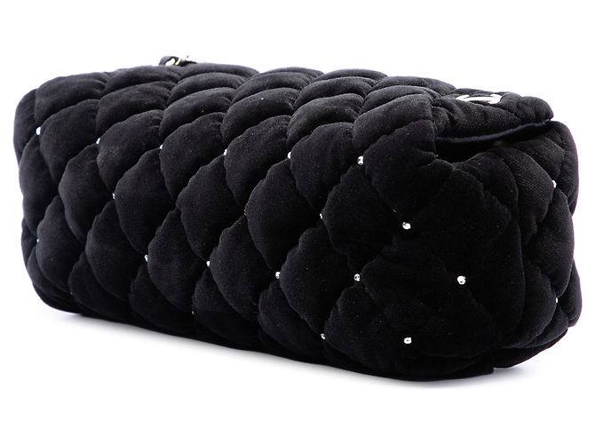 Clutch da polso Chanel Black CC in velluto trapuntato e cristalli Nero - vista 2