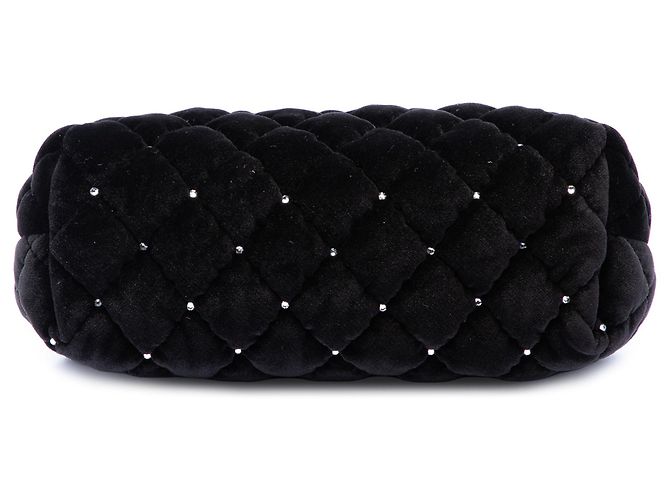 Clutch da polso Chanel Black CC in velluto trapuntato e cristalli Nero - vista 3