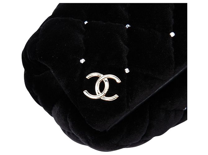 Clutch da polso Chanel Black CC in velluto trapuntato e cristalli Nero - vista 5
