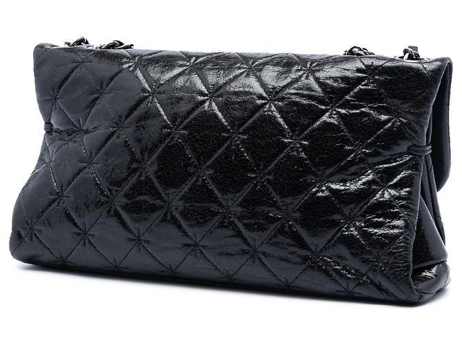 Chanel Black Glazed Crackled Calfskin Mademoiselle Flap - vista 2