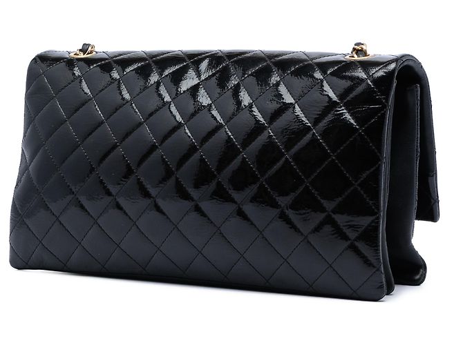 Chanel Black Quilted Crinkled Patent Pagoda Accordion Flap Negro - vista 2