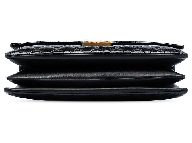 Chanel Black Quilted Crinkled Patent Pagoda Accordion Flap Negro - vista 3