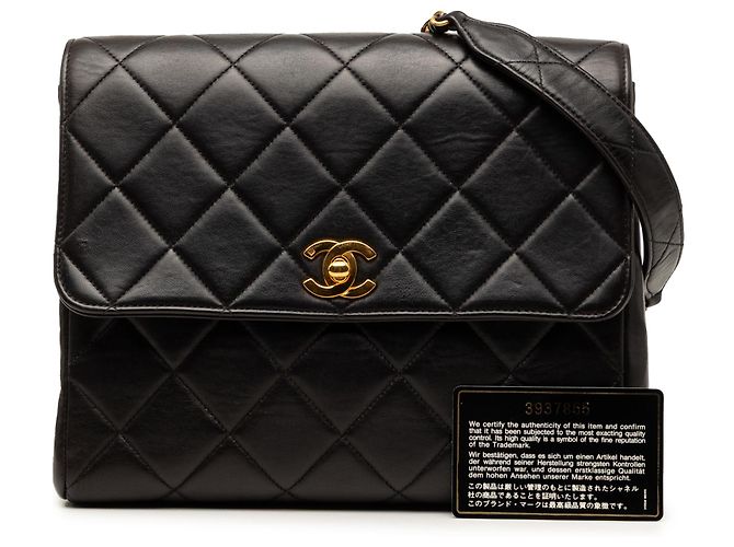 Chanel Black Small Square Quilted Lambskin Straight Single Flap Nero - vista 8