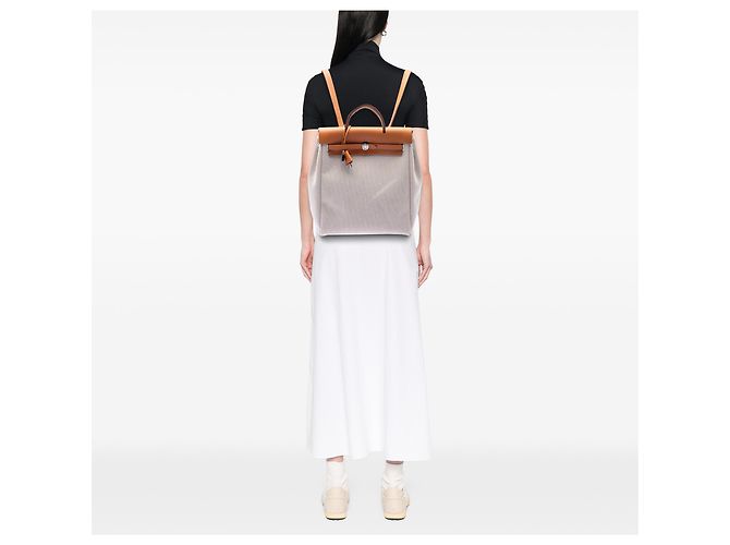 Zaino Hermès Beige Toile Herbag GM - vista 6
