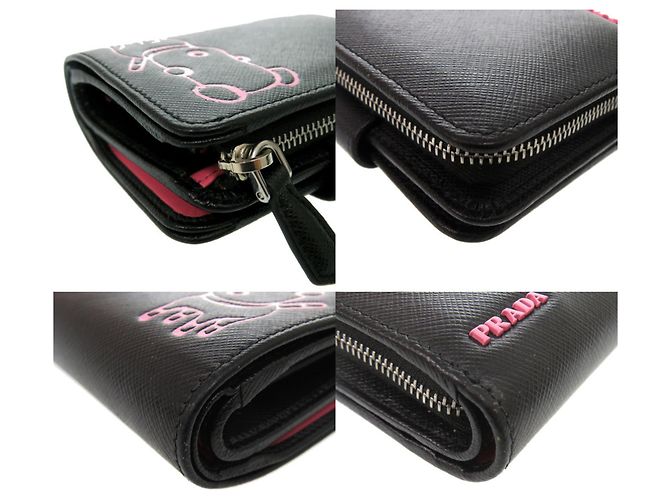 Saffiano Prada Bi-Fold Wallet mit Maria Dog Illustration Schwarz Pink - vista 4