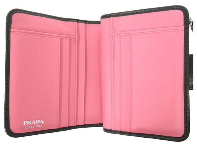 Saffiano Prada Bi-Fold Wallet mit Maria Dog Illustration Schwarz Pink - vista 5