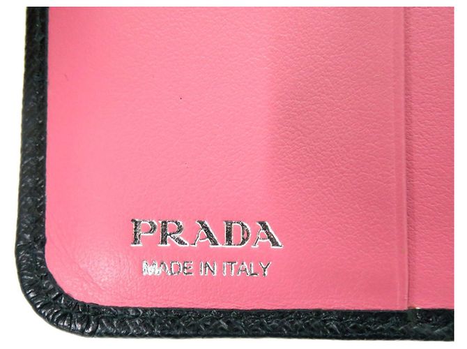 Saffiano Prada Bi-Fold Wallet mit Maria Dog Illustration Schwarz Pink - vista 8