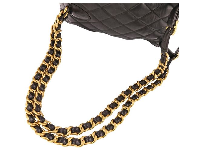 Classique Sac à dos Chanel Vintage Matelassé en agneau Noir - vue 7